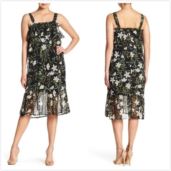 Bobeau‎ Tropical Print Chiffon Midi Dress - Picture 1 of 6